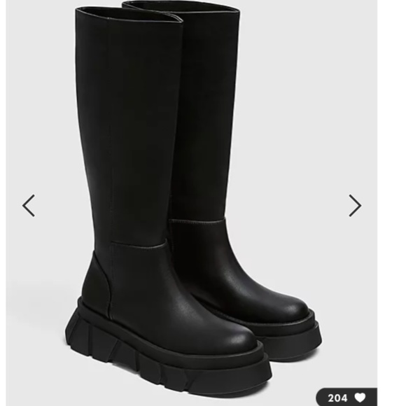 Pull&Bear Shoes Nwt Kneehigh Black Platform Boots W Chunky Lug Sole